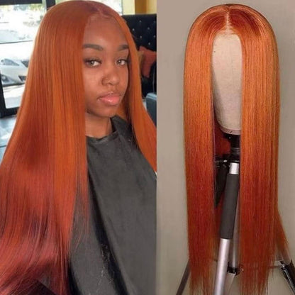 2Trendy Ginger Orange Straight Human Hair Wigs - Transparent 4x4 Lace Closure Preplucked Hairline