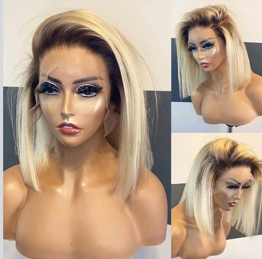 2Trendy Straight Bob Human Hair Wig - T1B/613 Ombre 13X4 Lace Front