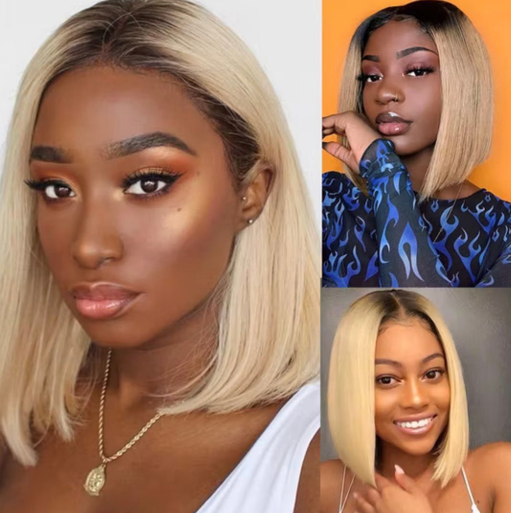 2Trendy Straight Bob Human Hair Wig - T1B/613 Ombre 13X4 Lace Front