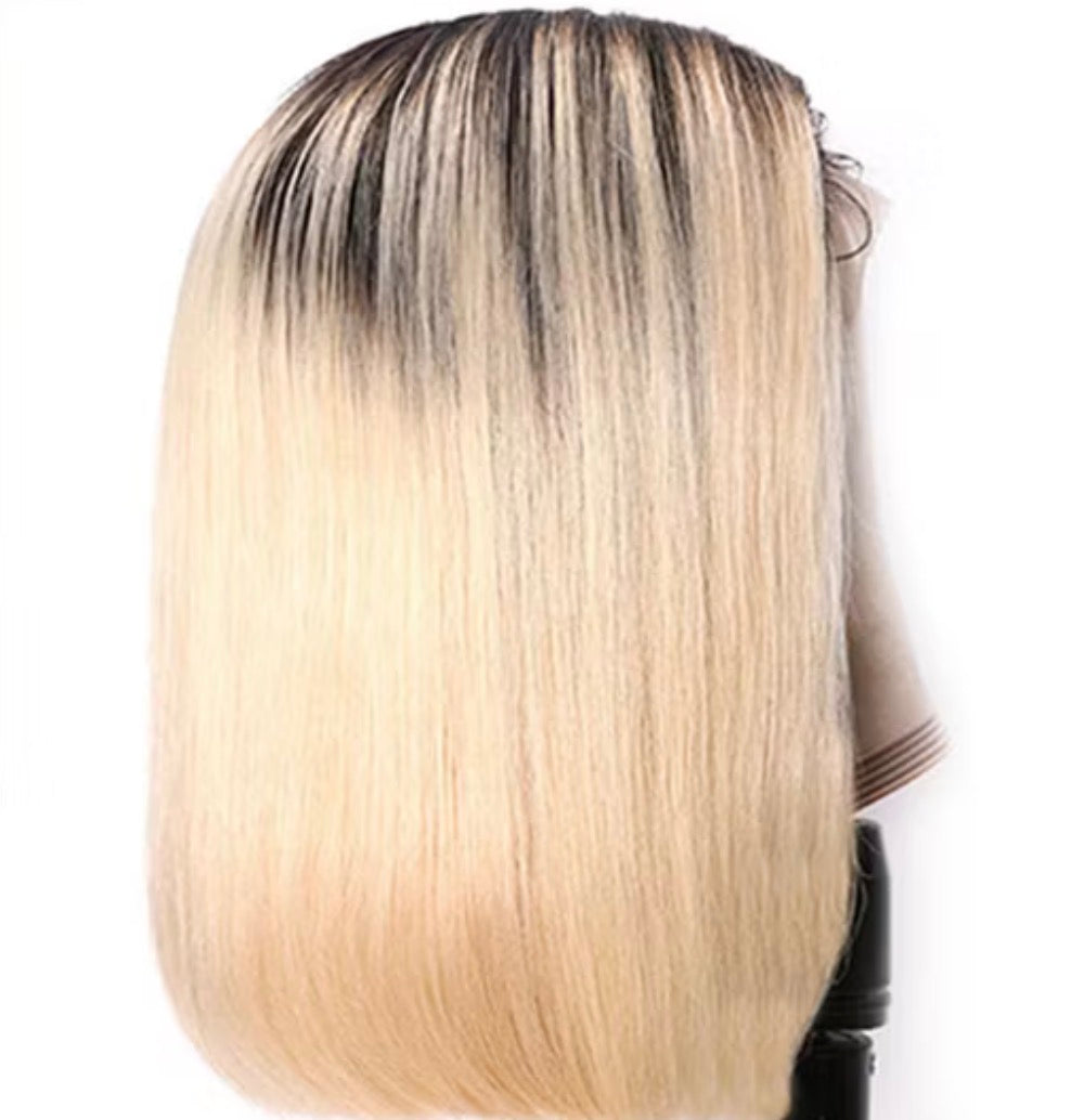 2Trendy Straight Bob Human Hair Wig - T1B/613 Ombre 13X4 Lace Front