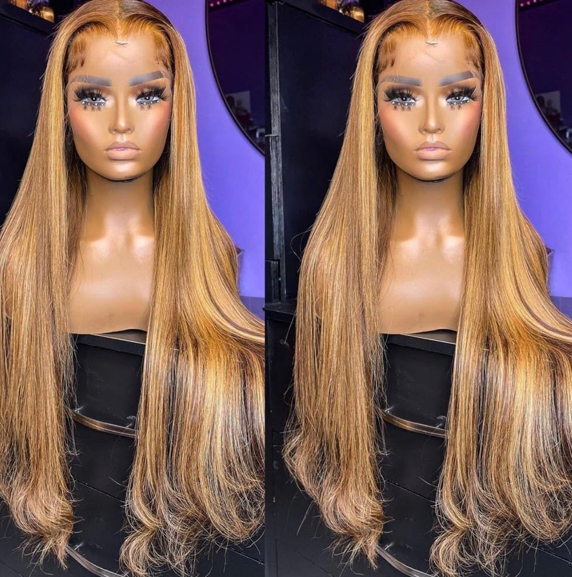 2Trendy Straight Lace Front Human Hair Wig - Ombre Brown/HoneyBlonde Highlight