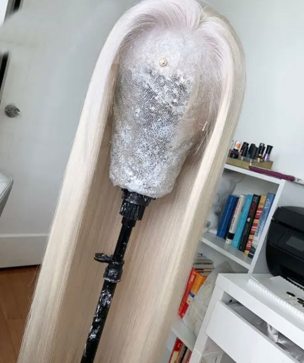 Platinum Ash Blonde - Brazilian Remy Straight or Body Wave Glueless Human Hair Wig Ready To Wear PreCut Hair