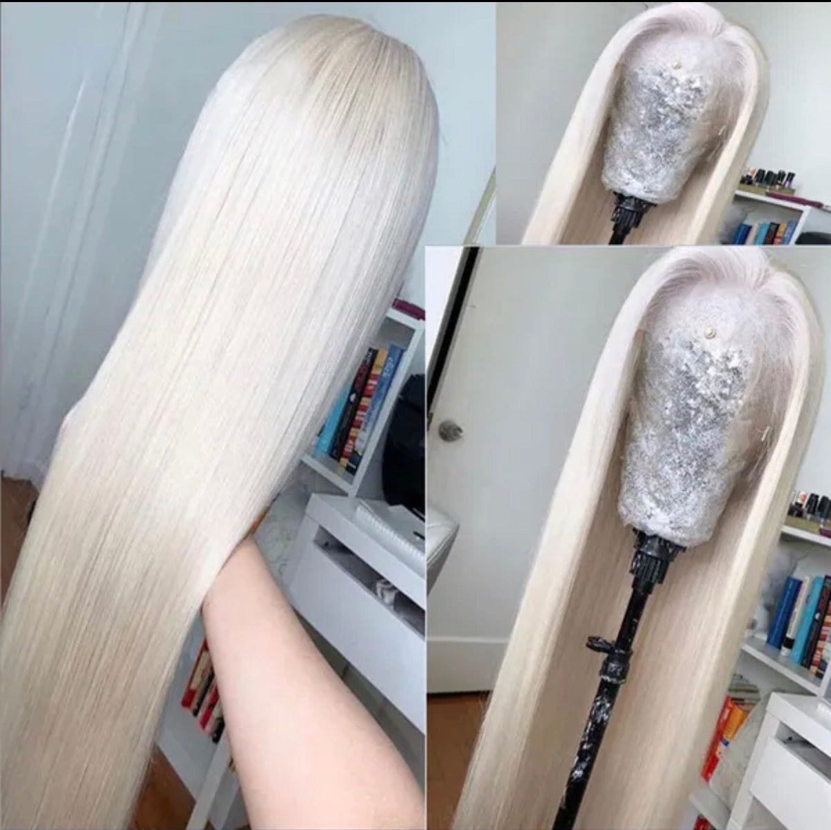 Platinum Ash Blonde - Brazilian Remy Straight or Body Wave Glueless Human Hair Wig Ready To Wear PreCut Hair