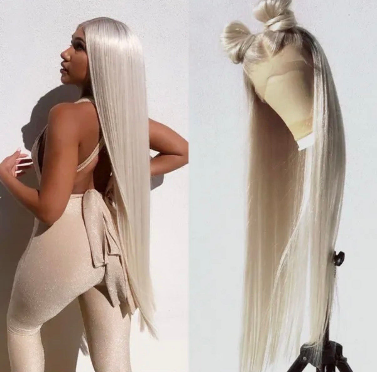Platinum Ash Blonde - Brazilian Remy Straight or Body Wave Glueless Human Hair Wig Ready To Wear PreCut Hair