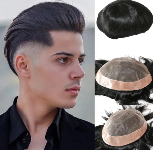 Straight Human HairProsthesis Toupee Men 6" Hair Replacement Systems -  Various Options Available