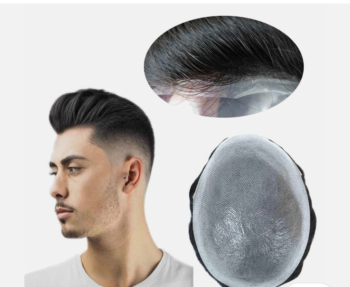 Natural Hairline Hair Replacement System(Toupee) V-loop 0.06-0.08mm PU Base Straight/Wavy - Colors 4, 5 , 6 & 60R Available