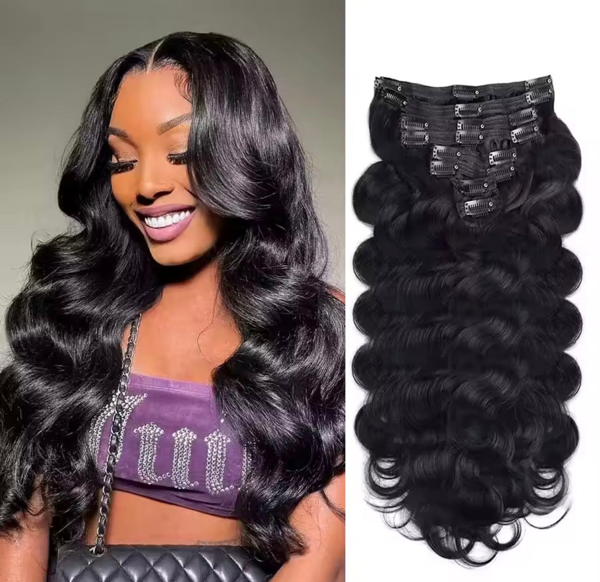 Body Wave Malaysia Natural Human Hair Clip-In Extensions 8PCs 120G