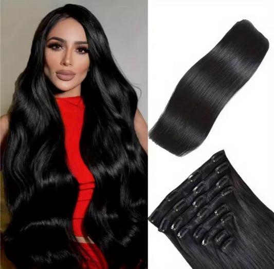 Straight Human Hair Clip-in Extensions, 7Pcs 80 &105g  - Various Colors Available