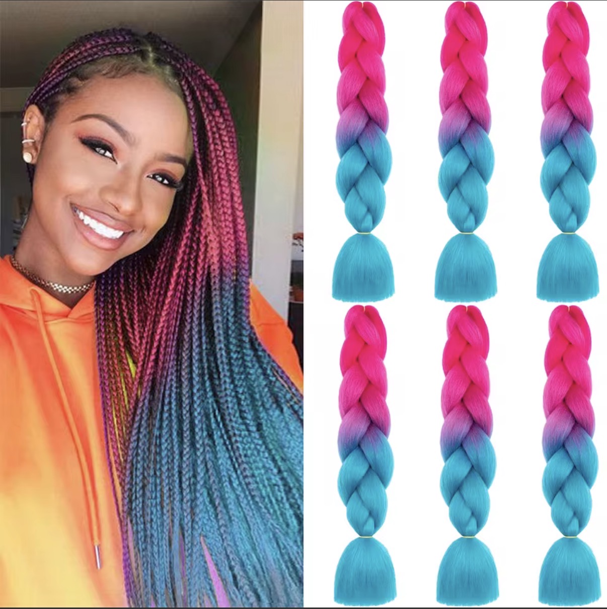 6 Bundles Jumbo Synthetic Braiding Hair - Various Colors Available