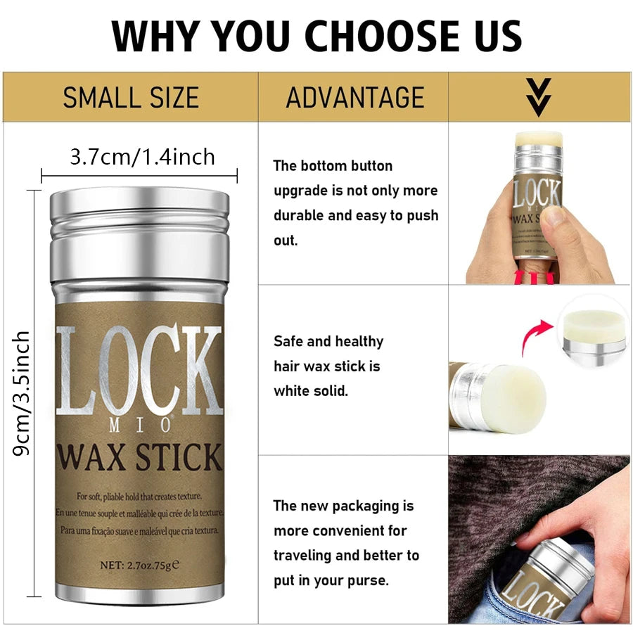 LOCKMIO Hair Styling Wax Stick; Long Lasting Hold Pomade