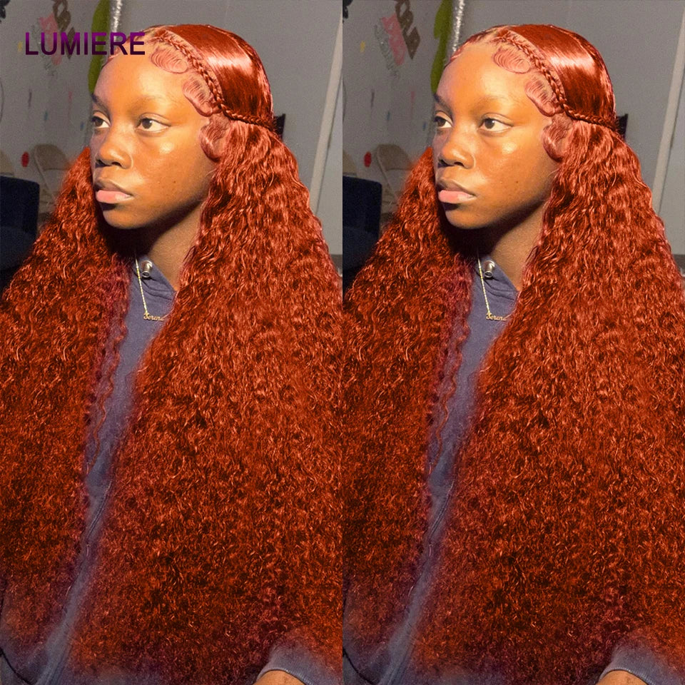 Ginger Orange Deep Water Curly Wave 100% Human Hair Brazilian Transparent Lace Frontal or Closures
