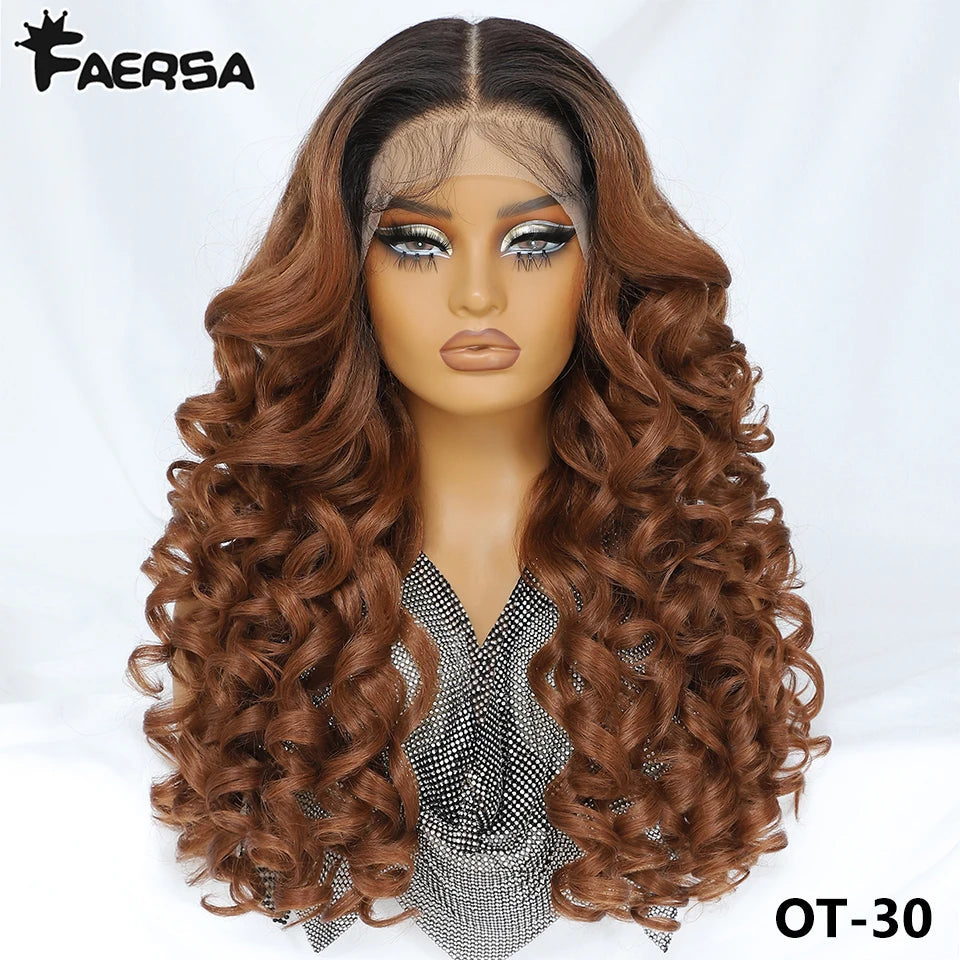 Curly Pre-Plucked Baby Hair Synthetic Lace Front Wigs - Various Colors Available