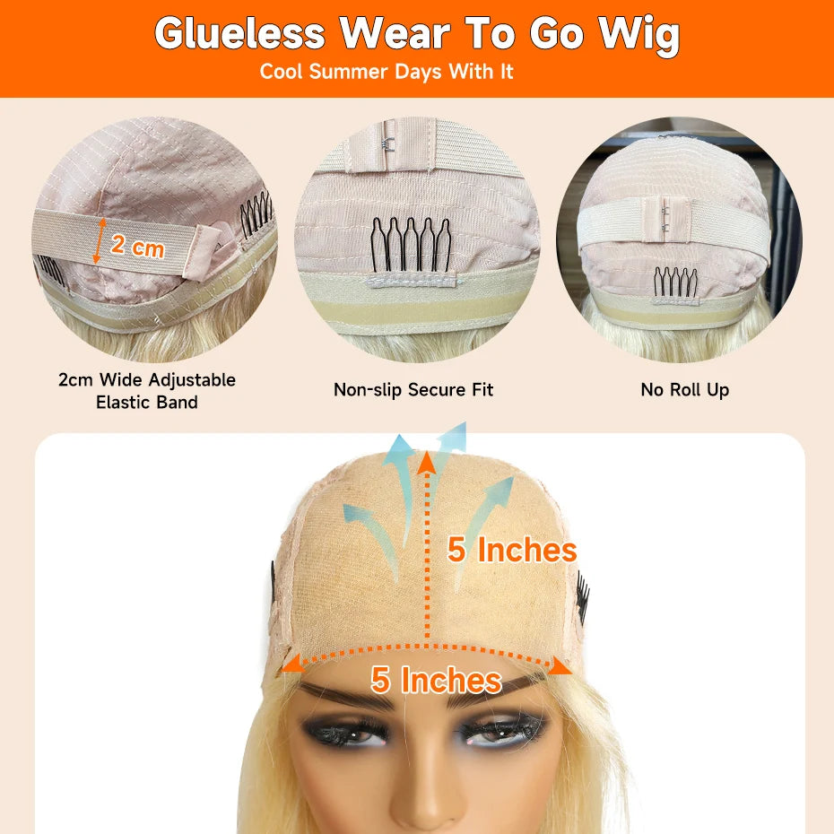 Remy Straight Blonde - Glueless Pre Plucked Lace Human Hair Ready to Go Wig