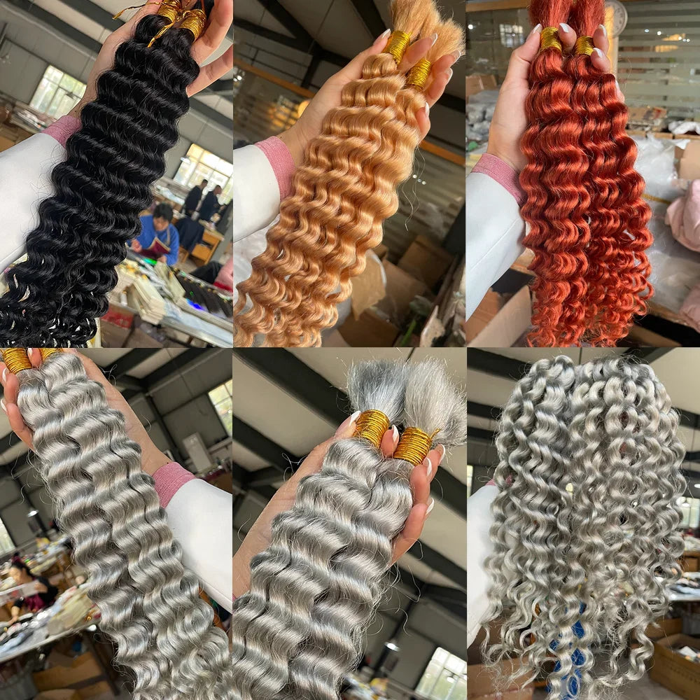 Deep Wave Bulk Human Hair for Braiding - Various Colors Available
