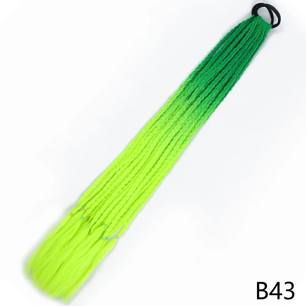 Synthetic Gradient Color Braided Ponytails With Elastic Band