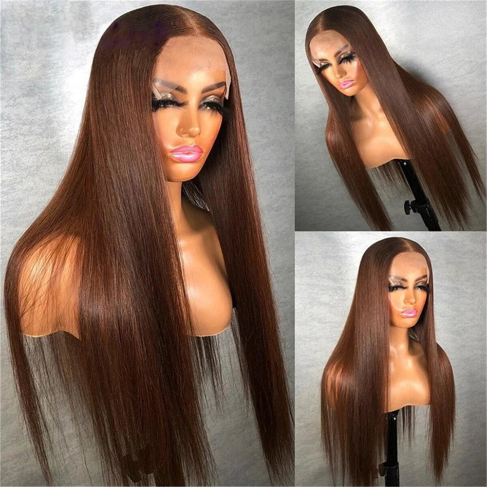 Chocolate Brown Bone Straight - HD Lace Front Human Hair Wig