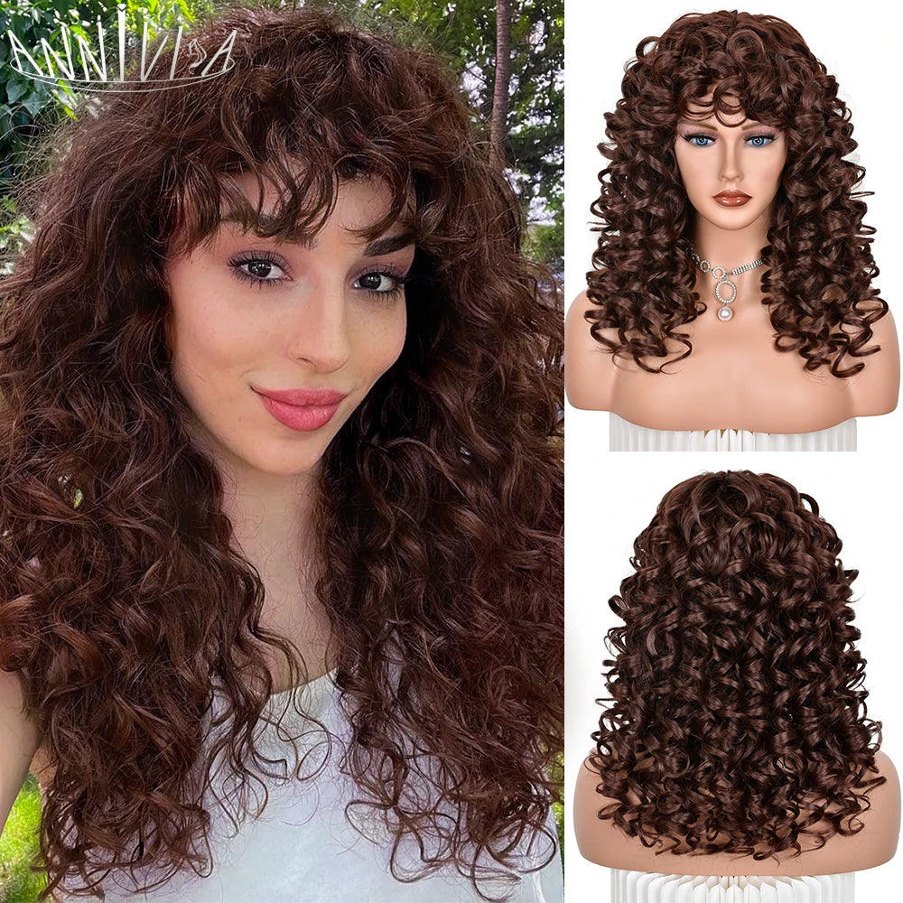 Synthetic Curly Wig With Bangs - Various Colors Available