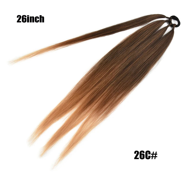 26/34inch Synthetic Long Straight Wrap Around Chignon Ponytail With Rubber Band