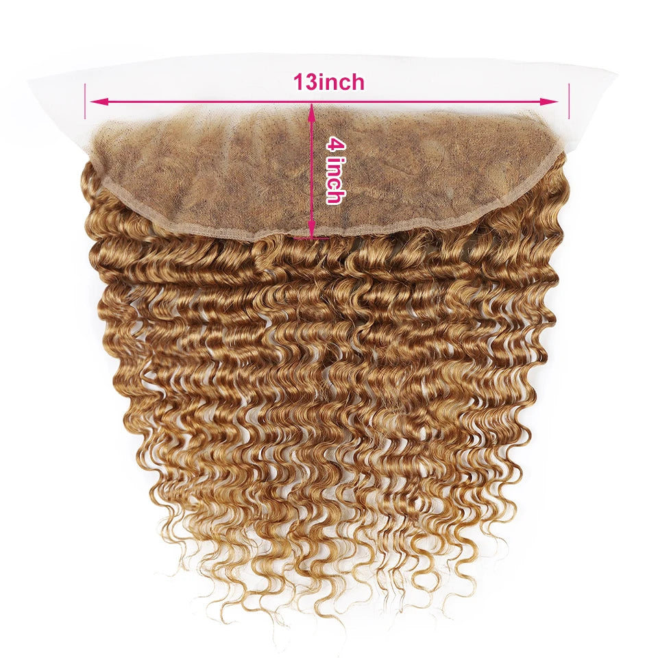 #27 Honey Blonde Deep Wave Human Hair Transparent Lace Closure or Frontal