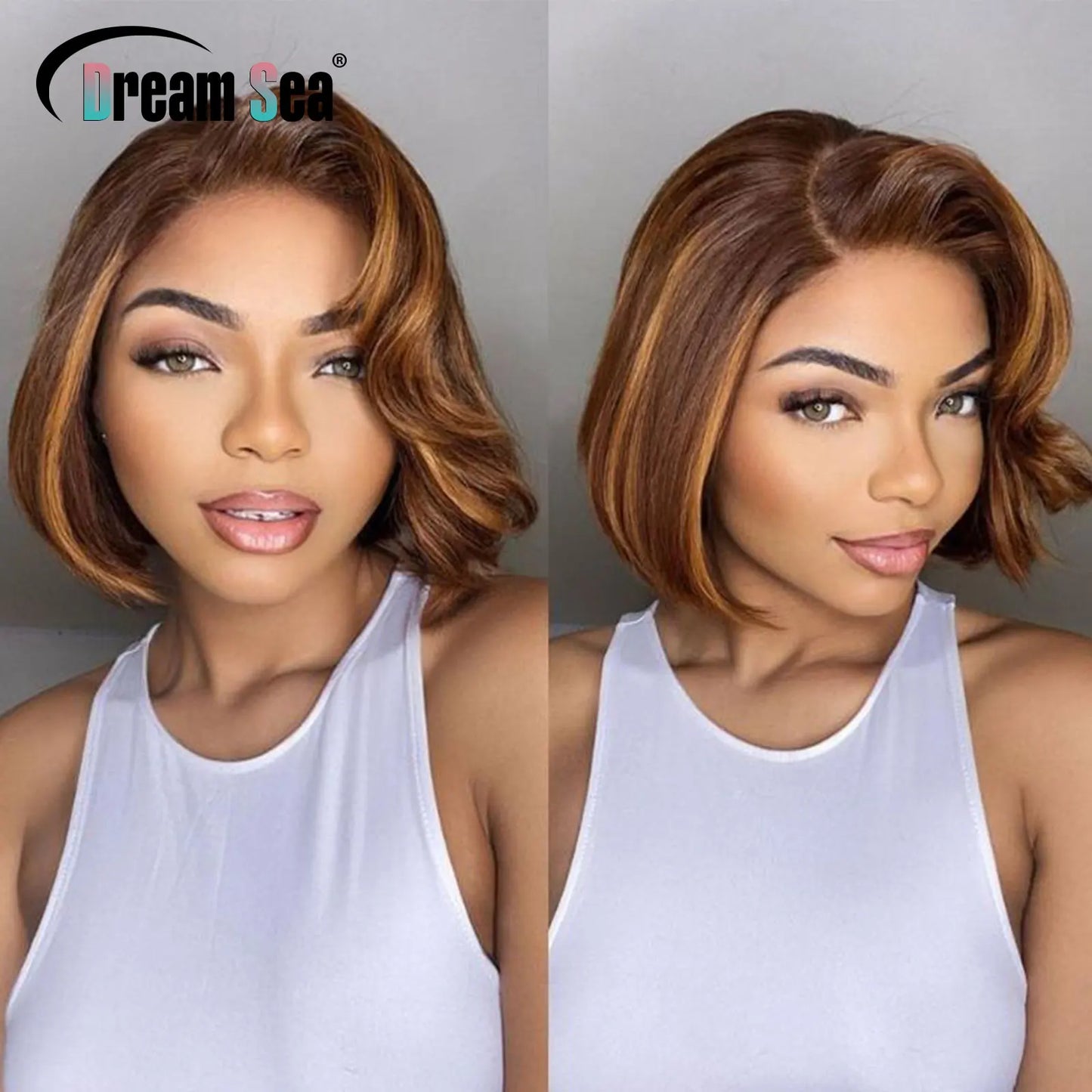Short Pixie Cut Bob Lace Front Wig -  Blonde Highlight & Natural Colors Available