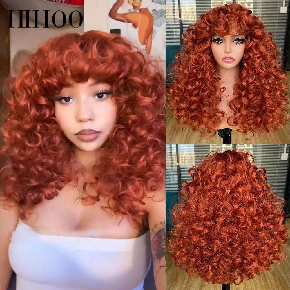 Synthetic Curly Wigs With Bangs - Various Colors Available