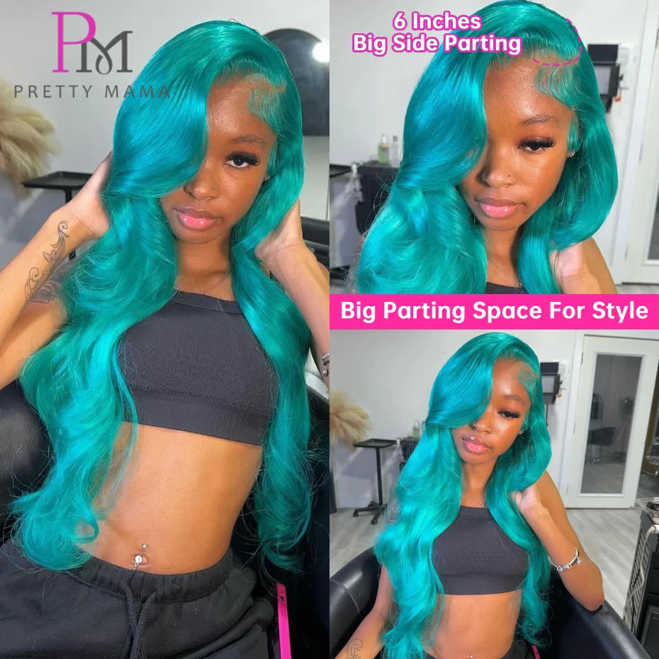 Cyan Blue Lace Body Wave - Human Hair Pre Plucked Lace Front Wig