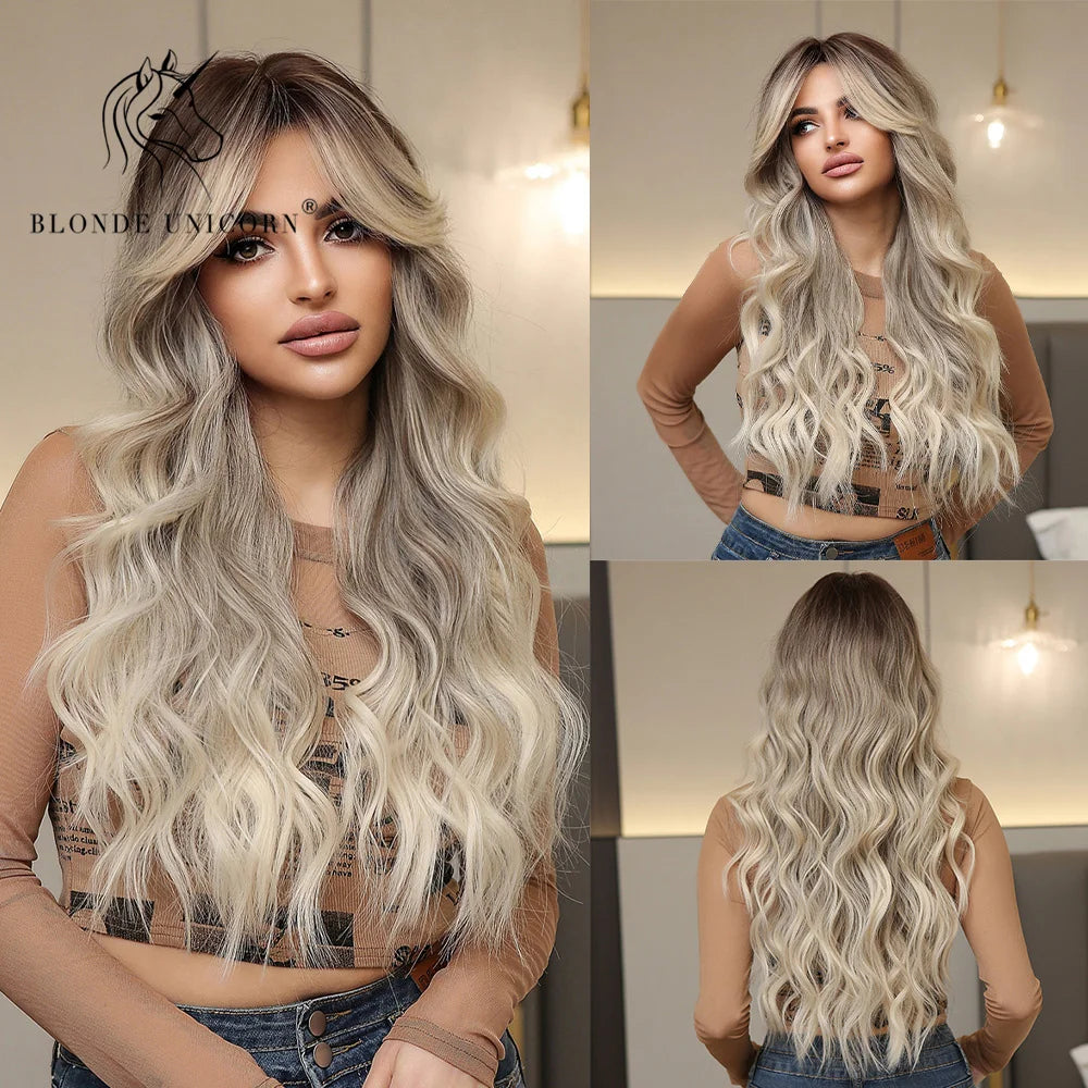 Wavy Synthetic Wig with Bangs - Various Colors Available
