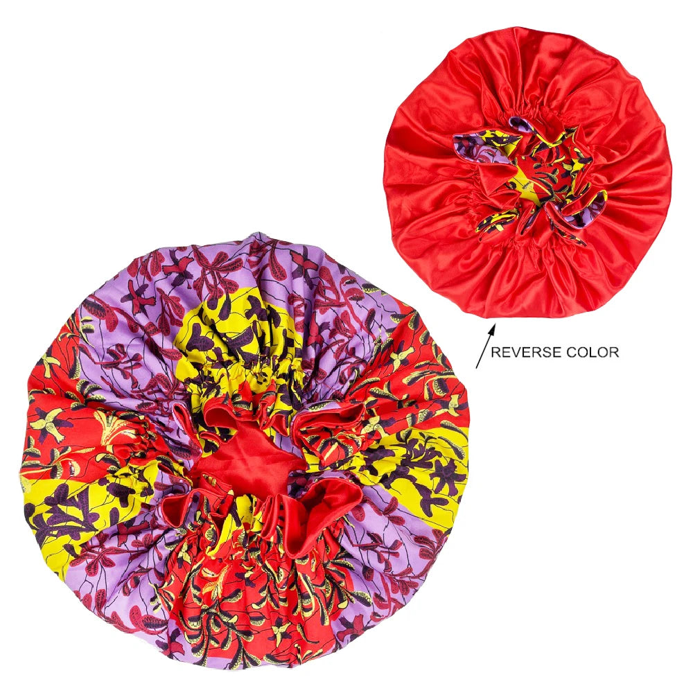 African Pattern Print Satin Bonnets