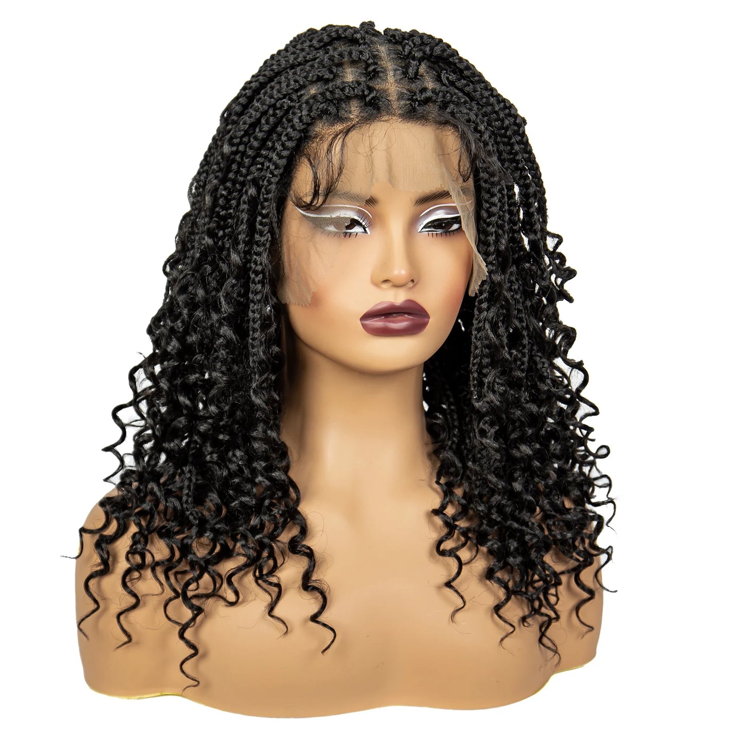 Short Knotless Boho Box Braided Full Lace Wigs - Various Colors Available
