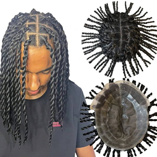 10 Inches Indian Virgin Human Hair Replacement Twist Braids BIO Toupee Front Lace Unit