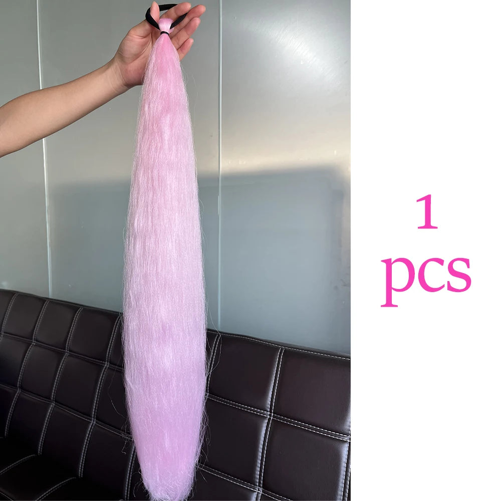 Synthetic Colorful 2Pcs Long Straight Ponytail Hairpiece with Rubber Band