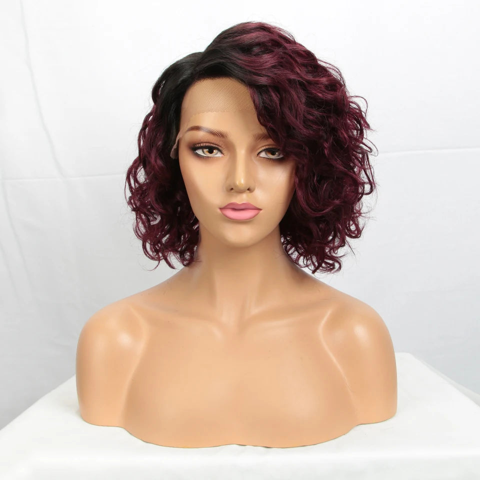 Short Curly Wave Bob Transparent Lace Front Human Hair Wigs - Various Colors Available