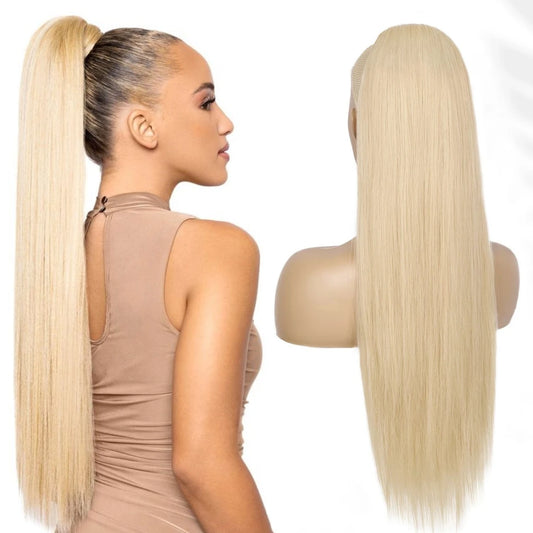 #613 Blonde Straight 100% Unprocessed Human Hair Drawstring Ponytail With Clip