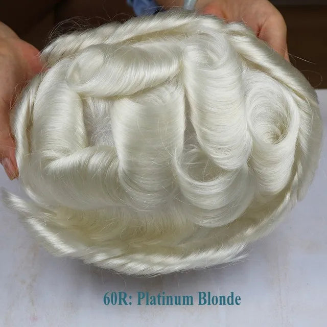 Natural Hairline Hair Replacement System (Toupee)  V-loop 0.06-0.08mm PU Base, Straight/Wavy - 1B Color Variations Available