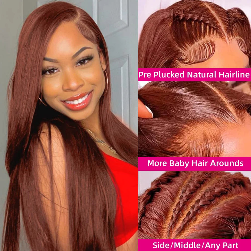 Reddish Brown Straight 13x6 Pre Plucked HD Lace Front Human Hair Wig