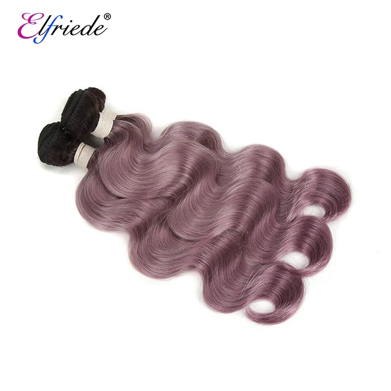 #1B/Dusty Pink Body Wave Hair Bundles with 4X4 Lace Closure - Human Hair