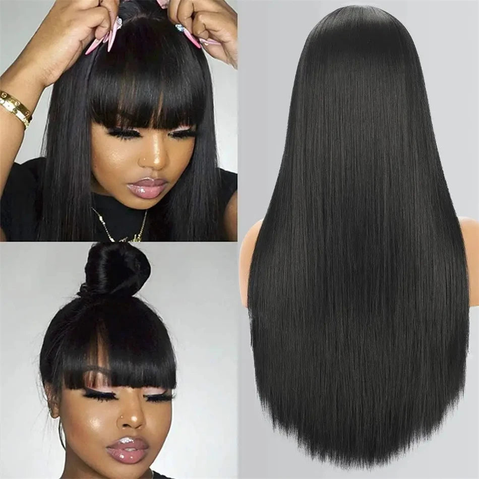 Brazilian Bone Straight - Middle Part Lace Human Hair Wig With Bangs
