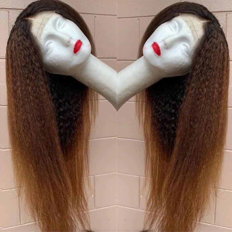 Soft Synthetic Yaki Straight Preplucked Baby Hair Lace Front Wig