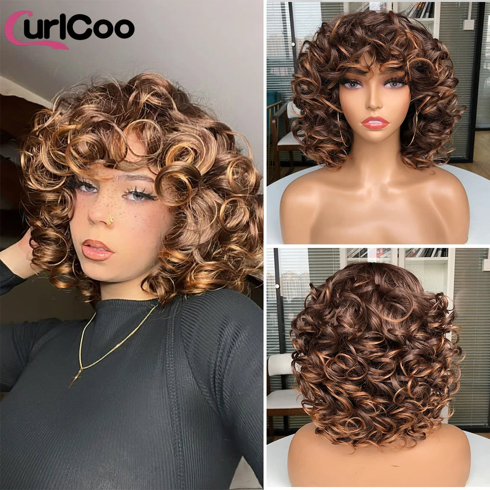 Big Bouncy Fluffy Curly Synthetic Wigs With Bangs - Various Colors Available