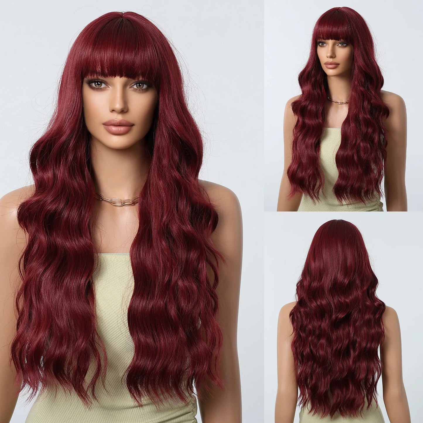 Long Wavy Synthetic Hair Wigs with Bangs - Various Colors Available