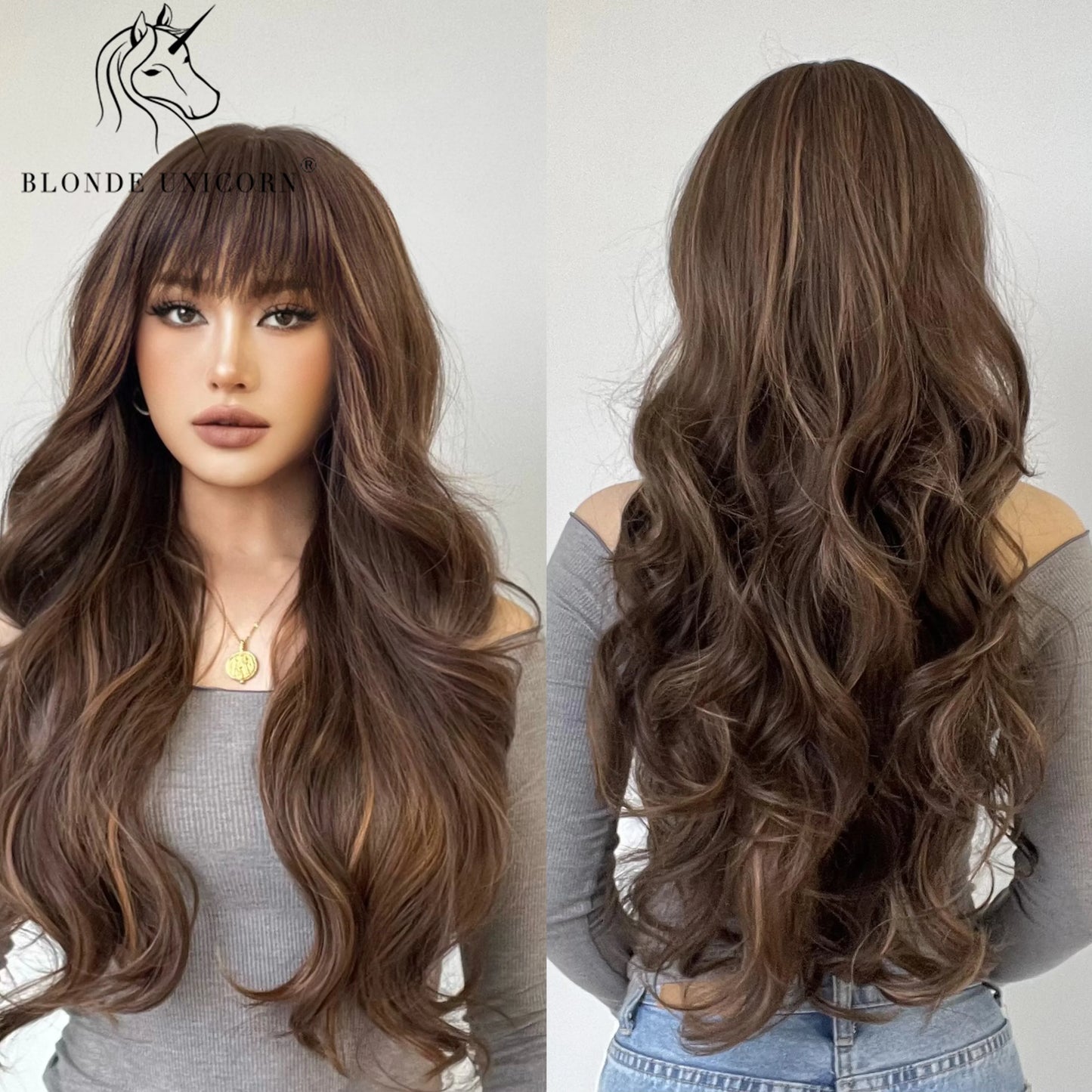 Wavy Synthetic Wig with Bangs - Various Colors Available