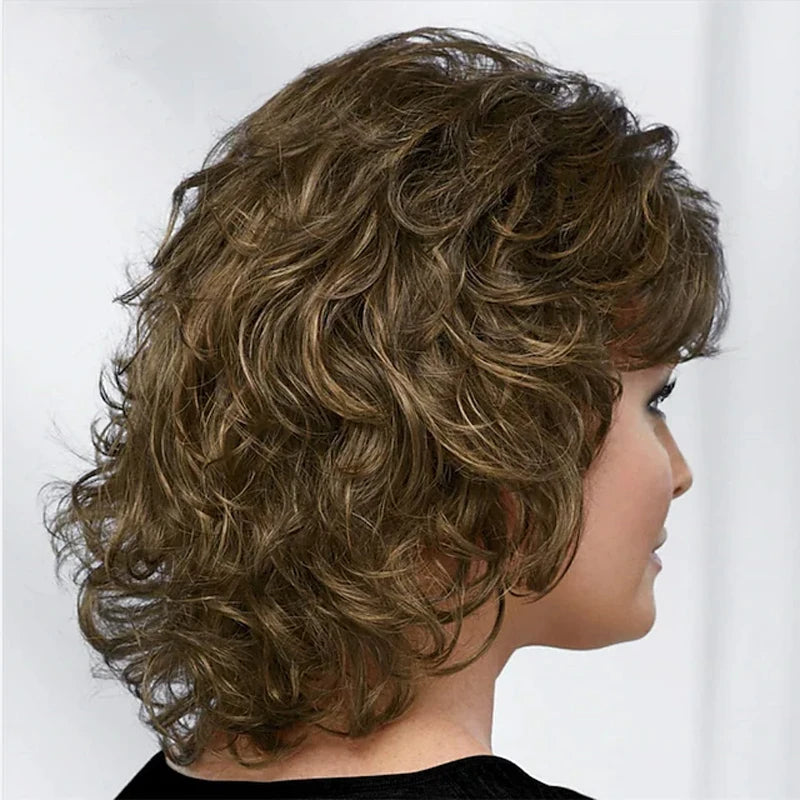 Synthetic Short Curly Wigs with Bangs - Various Colors Available