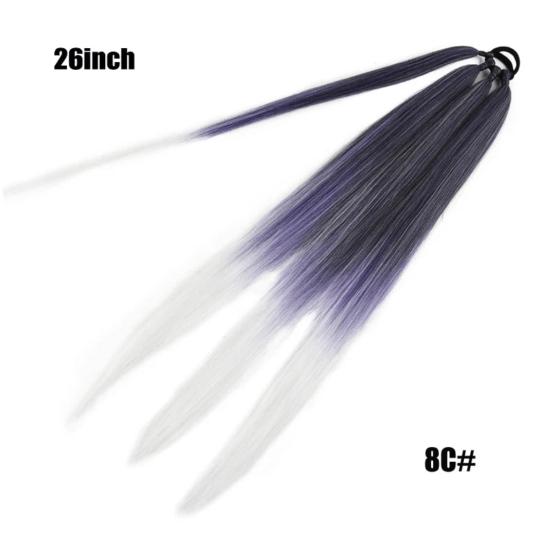 26/34inch Synthetic Long Straight Wrap Around Chignon Ponytail With Rubber Band