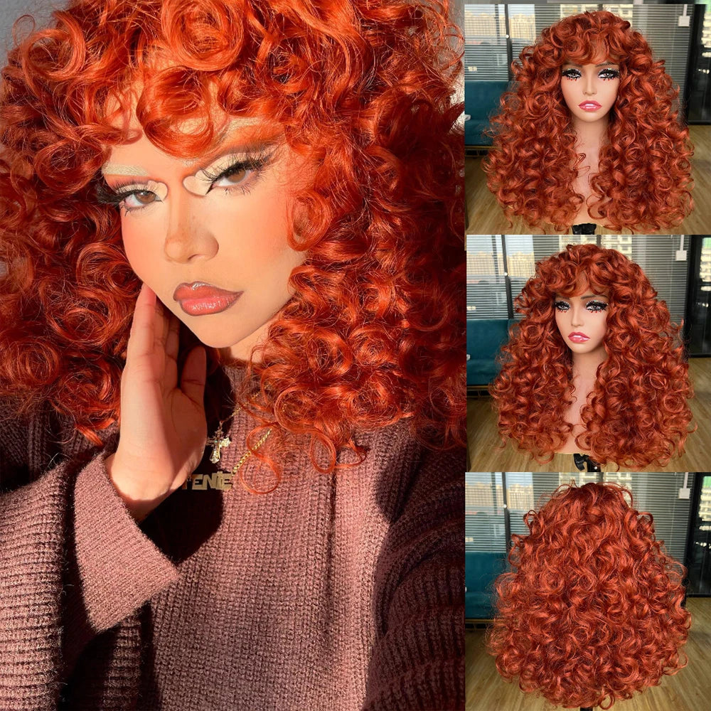 Curly Synthetic Wig with Bangs - Various Color Available