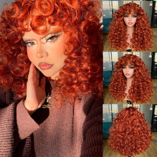 Curly Synthetic Wig with Bangs - Various Color Available