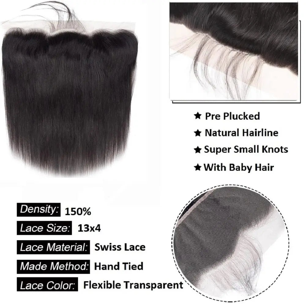 13x4 Lace Human Hair Straight Lace Frontal PrePlucked