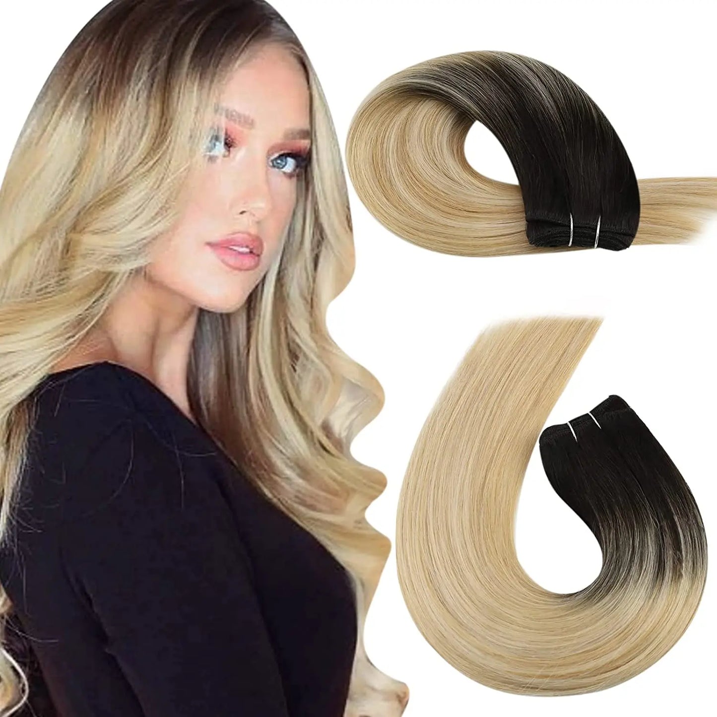 Straight Human Hair Bundles Weave Balayage Hair Pieces