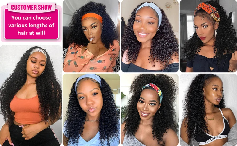 Kinky Curly Headband Human Hair Wigs