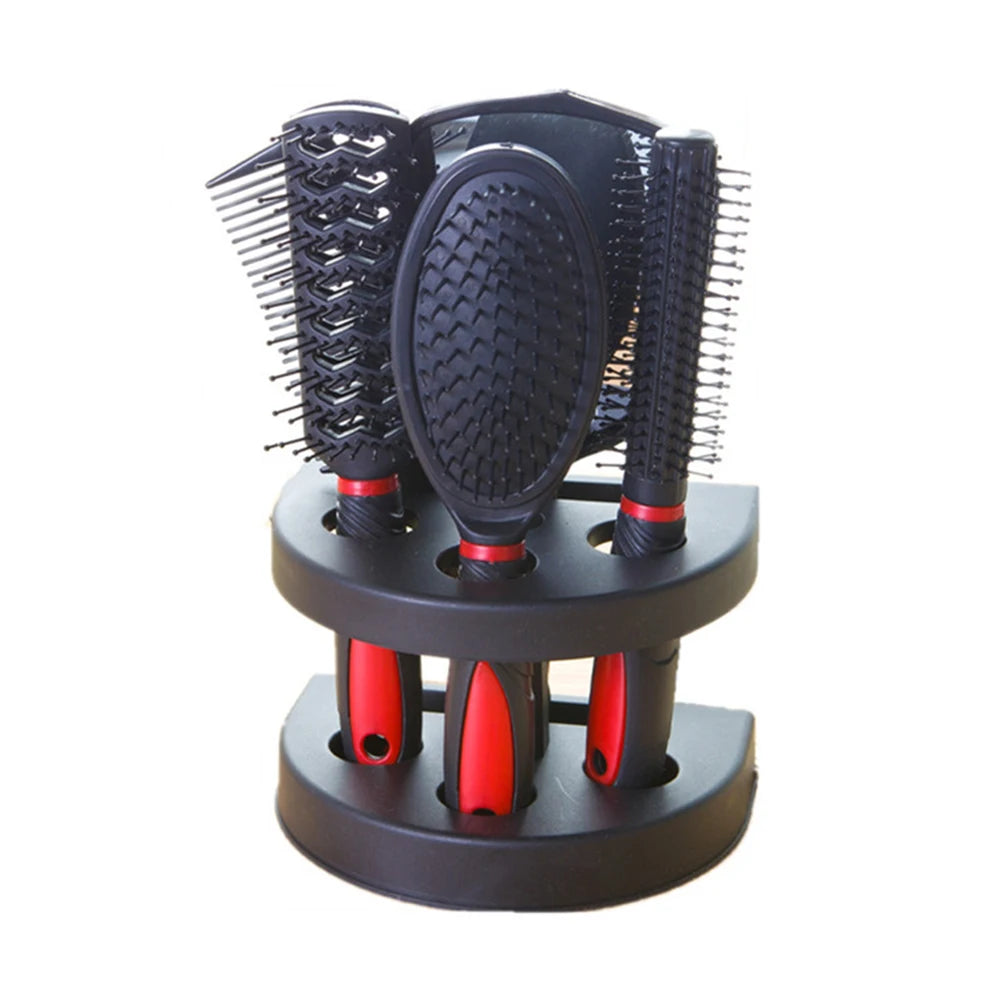 5-Pack Comb Brush Set with Mirror Hair Brush Holder Professional Massage Comb Cosmetic Hair Styling Tool Set