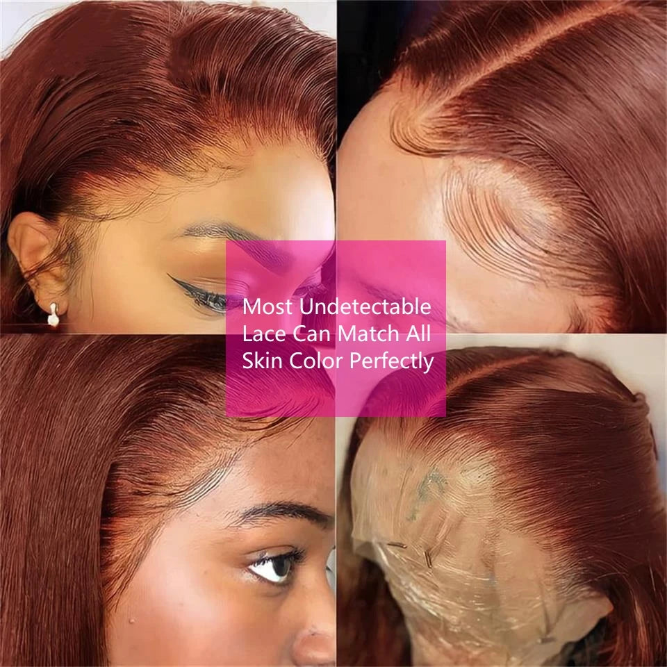 Reddish Brown Straight 13x6 Pre Plucked HD Lace Front Human Hair Wig
